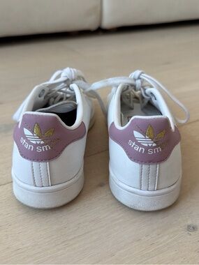 adidas White Leather Sneakers with Pink and Gold Accents